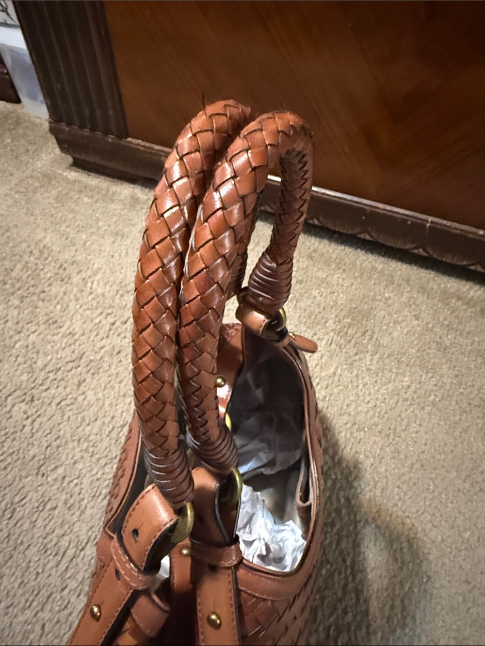Cole Haan Genevieve Optical
Weave Tan Leather Hobo
Shoulder Bag Handbag - Picture 7 of 10